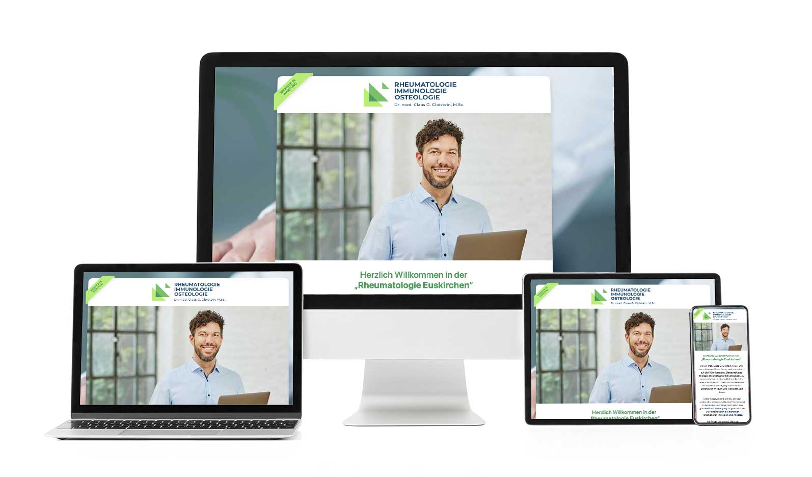Diverse Display-Ansichten der Rheumatologie Euskirchen Website